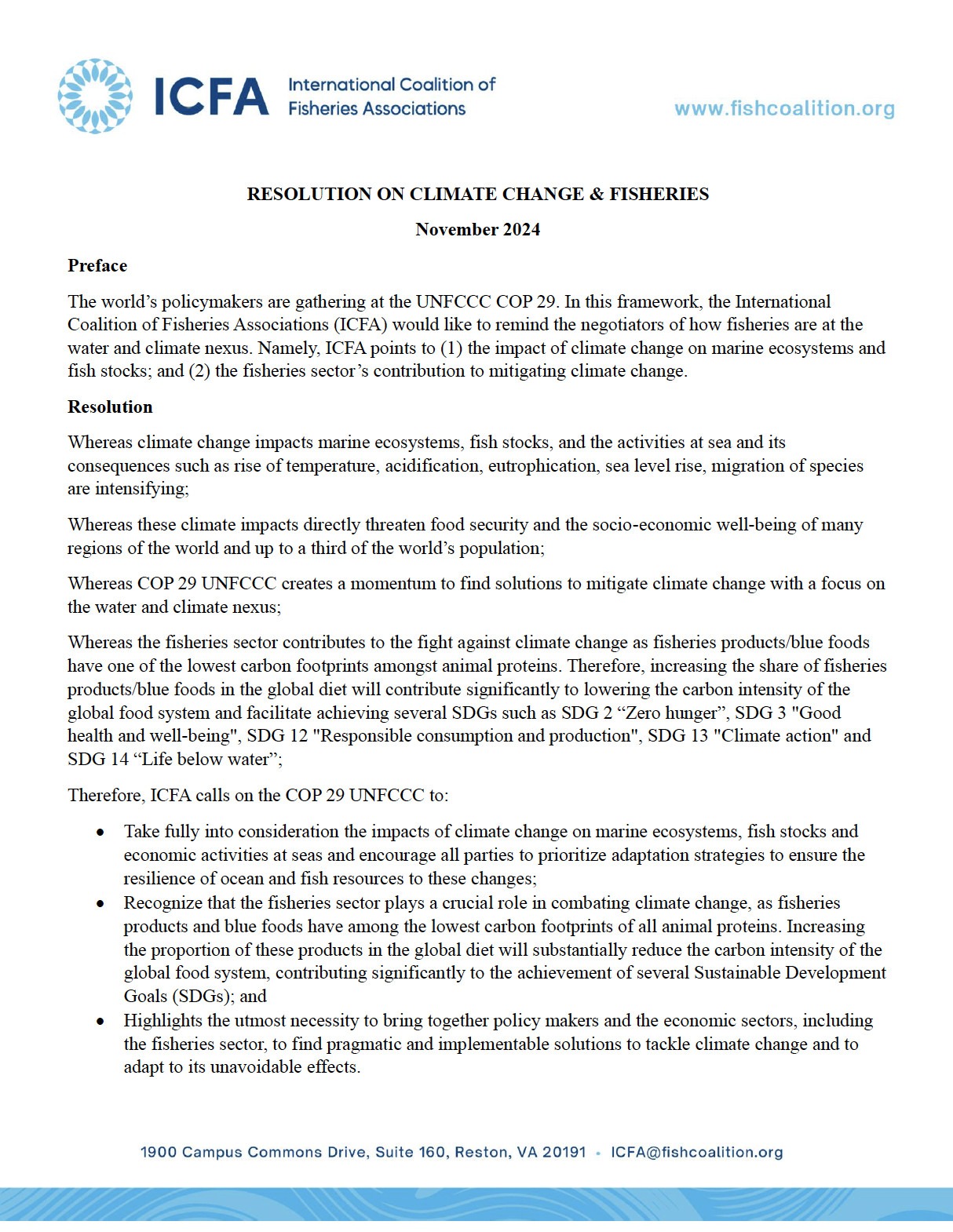 RESOLUTION ON CLIMATE CHANGE & FISHERIES 